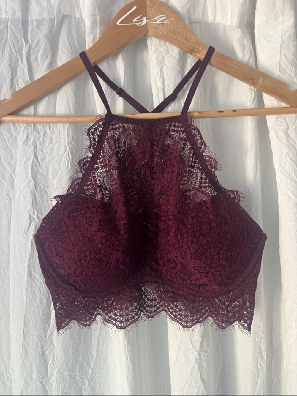 PINK Victoria's Secret Burgundy Lace High-Neck Bralette